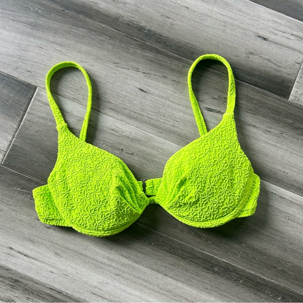 Vintage 1990s Rebel Beach Neon Floral Jacquard Push-Up Bra Style Bikini Top